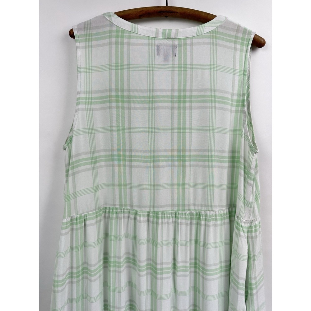 CHAPS Plaid Tiered Maxi Dress Large Mint Green Prairie Cottagecore Pockets Vneck - Picture 10 of 12